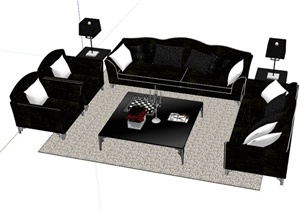 欧式黑色沙发设计SU(草图大师)模型