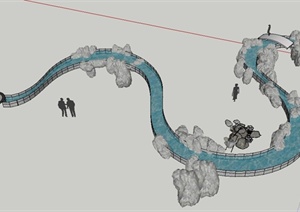 园林景观蛇形水池SU(草图大师)模型