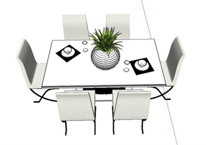某室内现代简约风格六人餐桌椅设计SU(草图大师)模型
