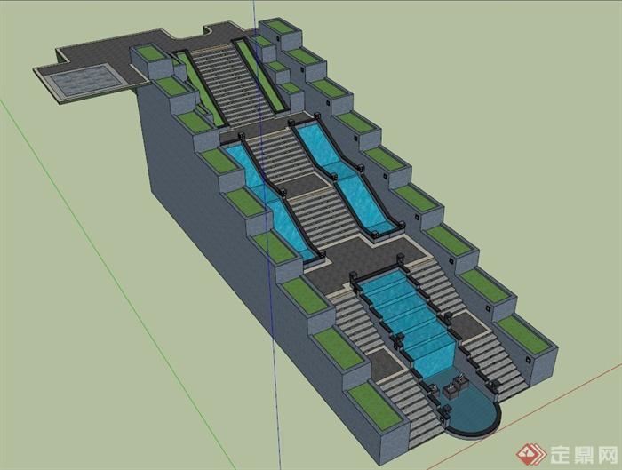 水景台阶组合设计SU模型(1)