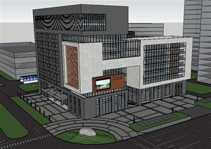 现代办公大楼建筑设计SU(草图大师)精细模型
