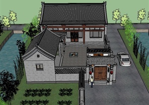 中式乡村别墅建筑景观设计SU(草图大师)模型