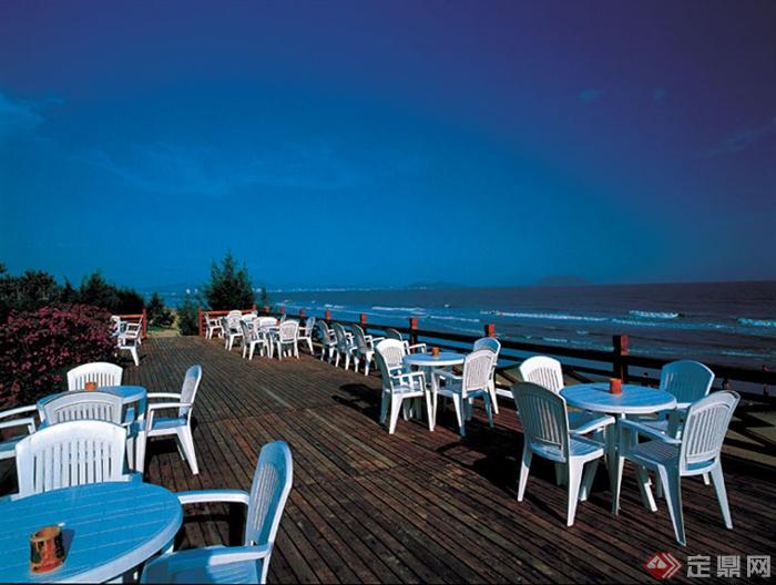 滨水平台,滨水景观,桌椅