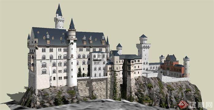 欧式风格灰姑娘城堡建筑设计su模型(3)