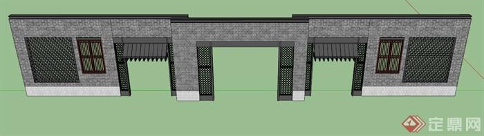 中式庭院围墙门设计SU模型(1)