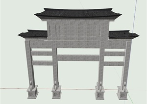 中式大门牌坊设计SU(草图大师)模型