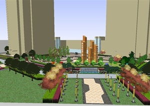 现代某高层商业广场景观规划设计SU(草图大师)模型