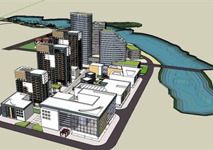 某滨河别墅区建筑规划设计SU(草图大师)模型
