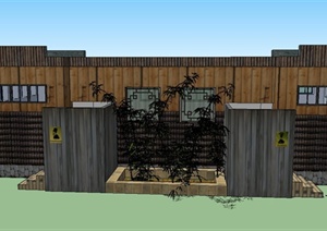 某单层木质公共厕所建筑设计SU(草图大师)模型