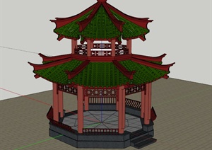 古中式重檐八角亭设计SU(草图大师)模型