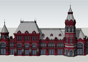 某三层俄罗斯风格商业建筑设计SU(草图大师)模型