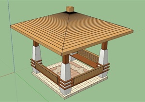 现代中式木亭设计SU(草图大师)模型