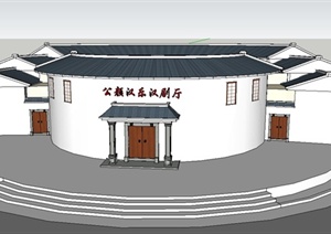 某古典中式单层弧形歌剧院建筑设计SU(草图大师)模型