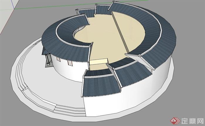 某古典中式单层弧形歌剧院建筑设计SU模型(2)