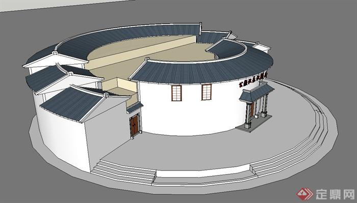 某古典中式单层弧形歌剧院建筑设计SU模型(3)