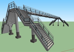现代钢结构人行天桥设计SU(草图大师)模型