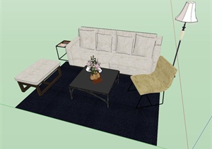 简欧客厅沙发家具组合设计SU(草图大师)模型