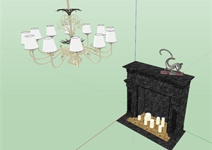 欧式吊灯和壁炉柜设计SU(草图大师)模型