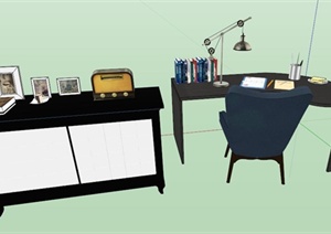 书房书桌椅和柜子设计SU(草图大师)模型
