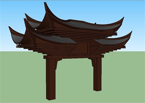 中式风格入口重檐牌坊设计SU(草图大师)模型