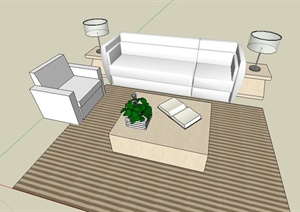 现代简约风格室内沙发茶几、地柜组合设计SU(草图大师)模型