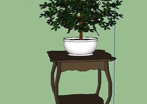 室内木质花架与盆栽植物设计SU(草图大师)模型