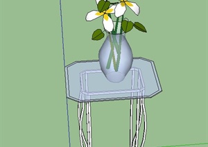 现代简易玻璃花架与花瓶插花设计SU(草图大师)模型