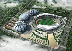 现代椭圆形体育馆建筑设计SU(草图大师)模型