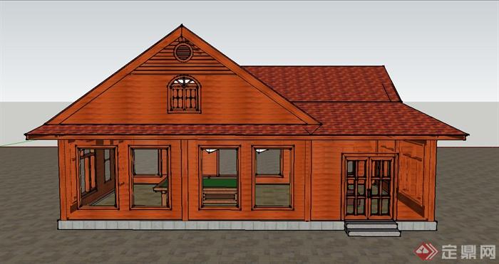 某地单层小木屋建筑设计SU模型(2)
