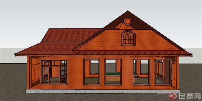 某地单层小木屋建筑设计SU模型(4)