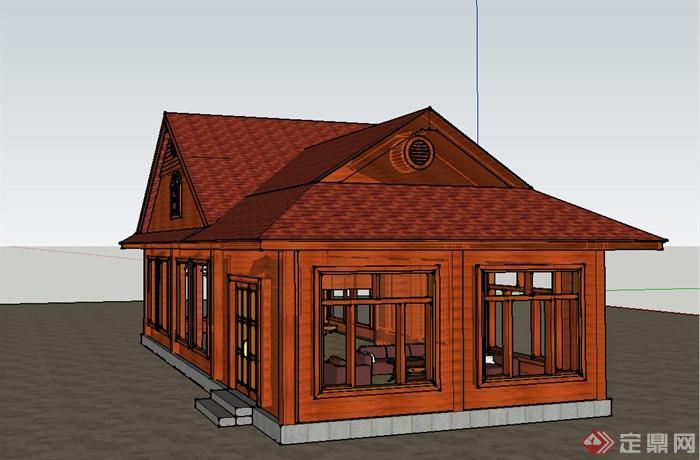某地单层小木屋建筑设计SU模型(3)