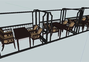 现代风格餐厅餐桌椅及廊架SU(草图大师)模型