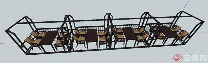 现代风格餐厅餐桌椅及廊架su模型(2)