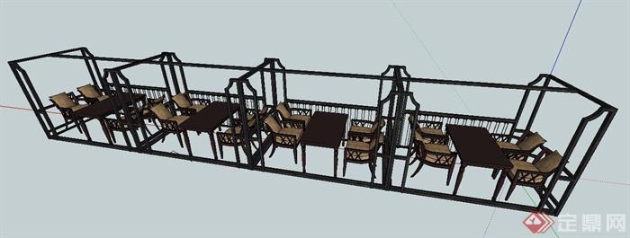 现代风格餐厅餐桌椅及廊架su模型(3)