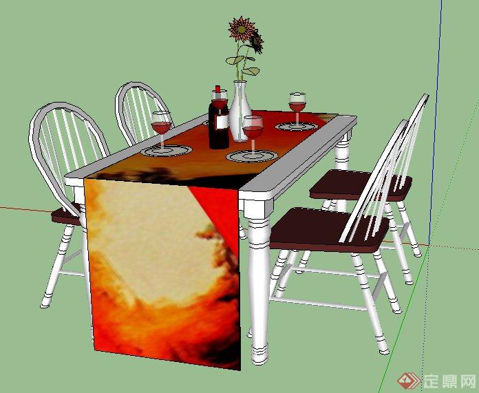 简约现代四人餐桌椅su模型(2)