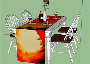 简约现代四人餐桌椅SU(草图大师)模型