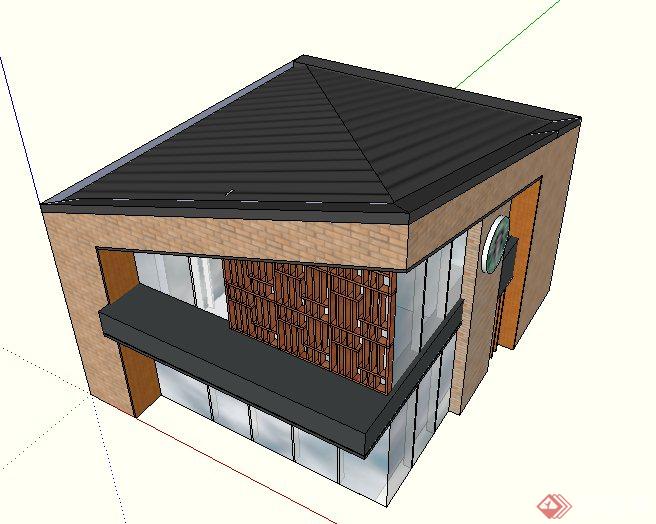 现代中式单层咖啡馆建筑设计su模型(4)