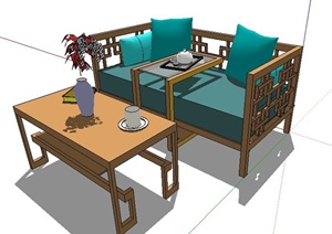 中式风格沙发及茶几SU(草图大师)模型