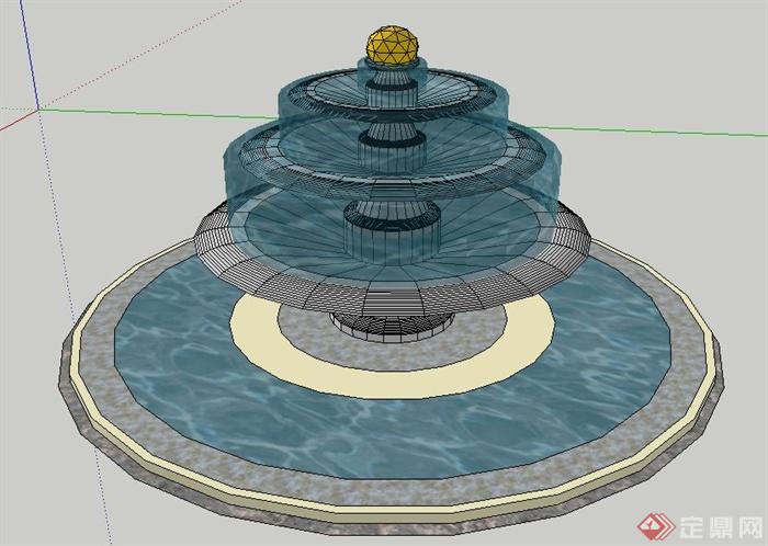 现代圆形跌水水池su模型(1)
