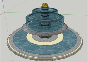 现代圆形跌水水池SU(草图大师)模型