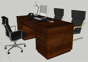 简约中式风格办公桌椅SU(草图大师)模型