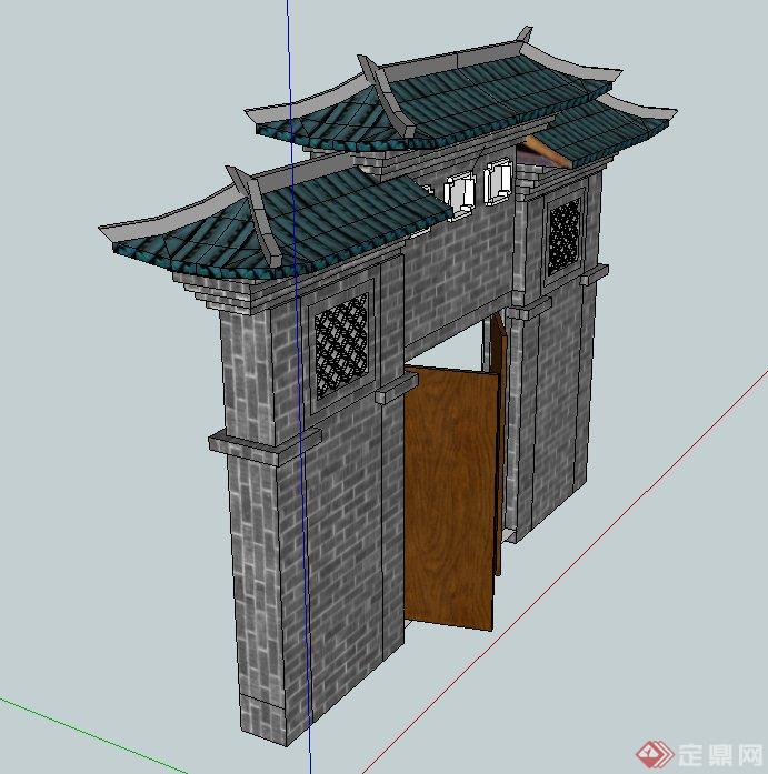 古典中式风格建筑门楼门廊设计SU模型(2)