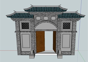 古典中式风格建筑门楼门廊设计SU(草图大师)模型