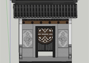 古典中式建筑大门与面墙组合设计SU(草图大师)模型