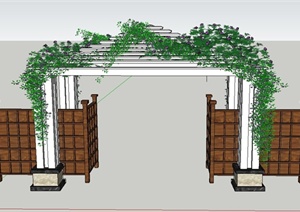 木质入口廊架门设计SU(草图大师)模型