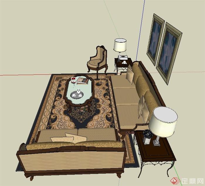 某欧式风格客厅沙发茶几组合设计SU模型(3)