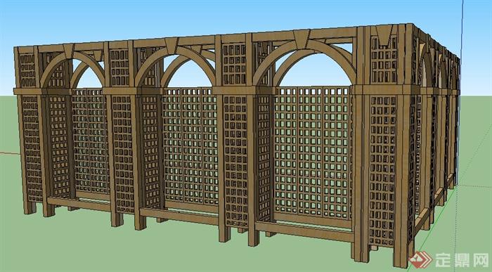 某直角木制花园围墙设计su模型(1)