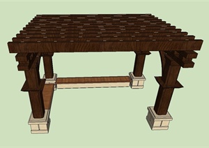 园林景观节点木质长方形廊架设计SU(草图大师)模型