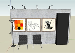 室内隔断墙与坐凳设计SU(草图大师)模型