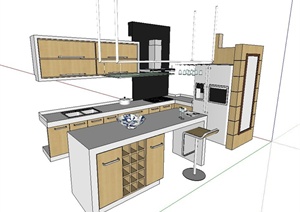 现代风格厨房橱柜套装组合设计SU(草图大师)模型